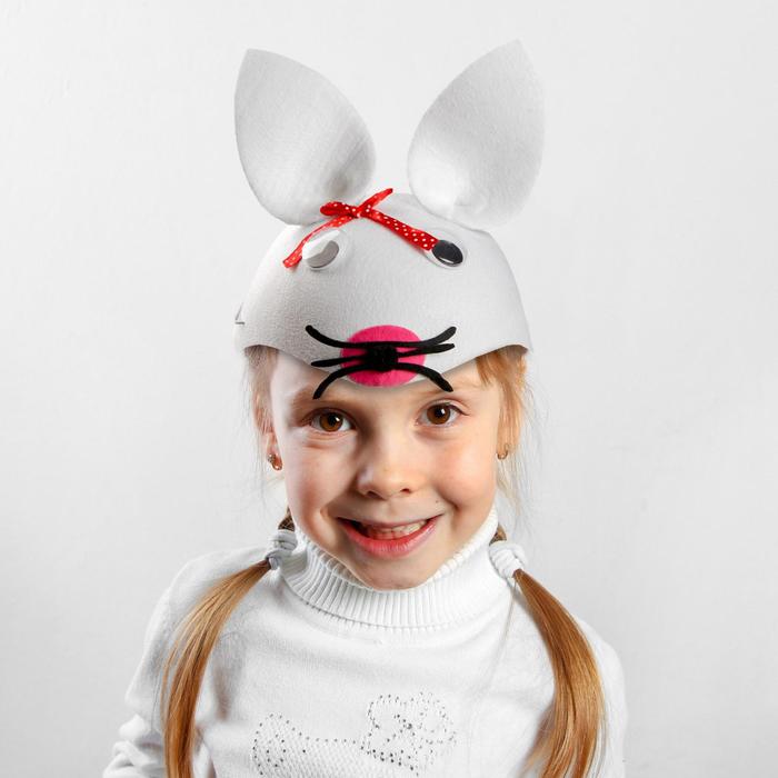Шляпка карнавальная «Зайчик», с красным бантиком на ушке, р-р. 52-54 - фото 4211391