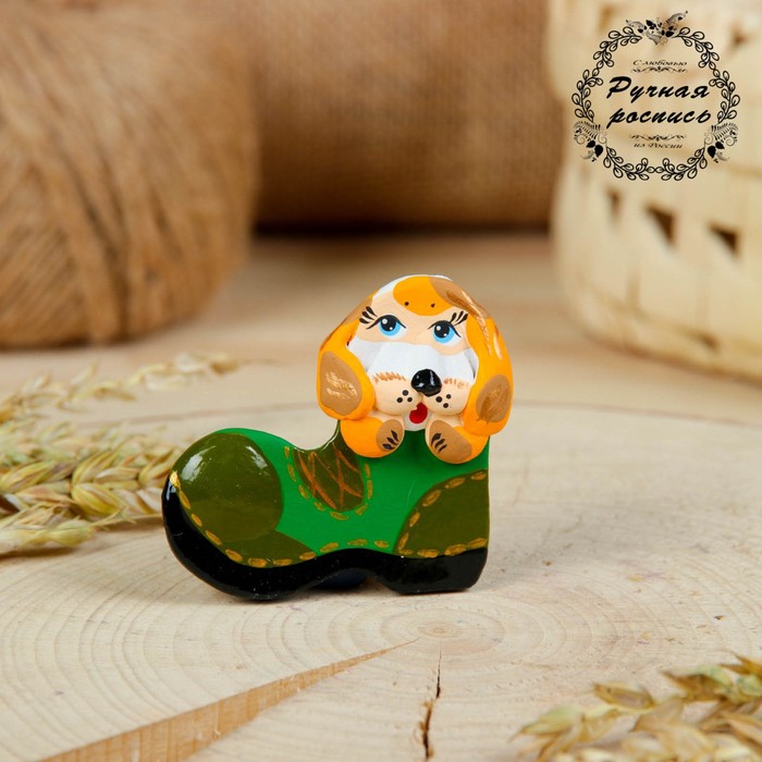 Магнит, ковровская глиняная игрушка «Собачка в башмаке», микс