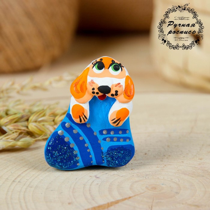 Магнит, ковровская глиняная игрушка «Собачка в носочке», микс