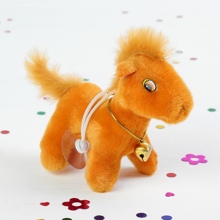Мягкая игрушка-присоска &quot;Лошадь&quot; на шее колокольчик, цвета МИКС