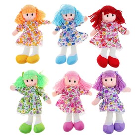 Soft doll toy in dress with flowers, MIX colors