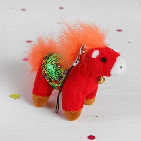 Soft toy-suspension "Horse with a bell" in a glittery blanket, MIX colors