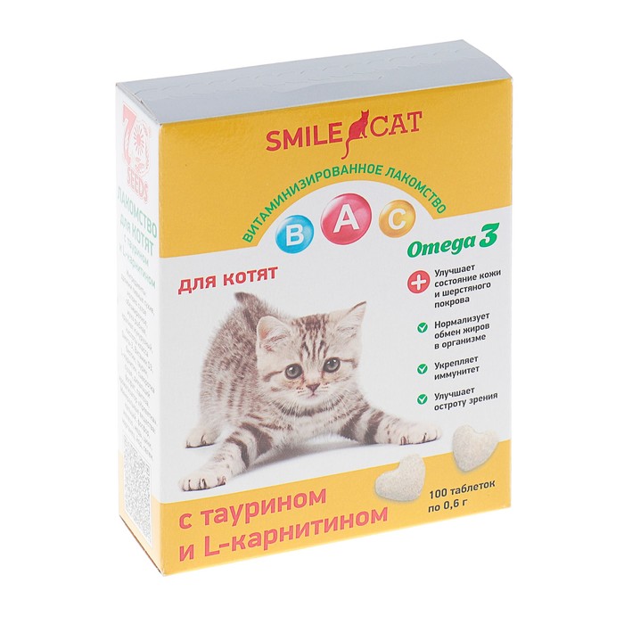 Витамины Smile Cat для котят с таурином и L-карнитином, 100 таб