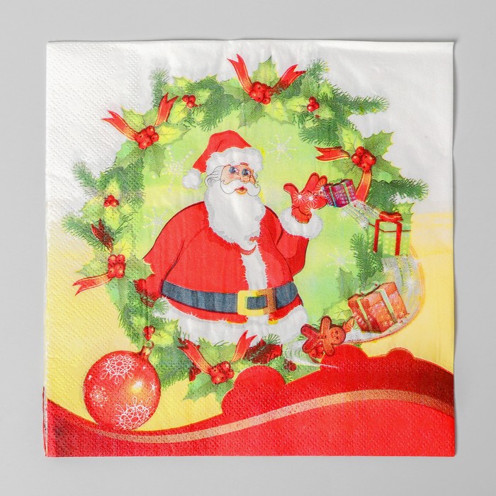 Салфетки бумажные «Венок с Дедом Морозом», набор 20 шт.