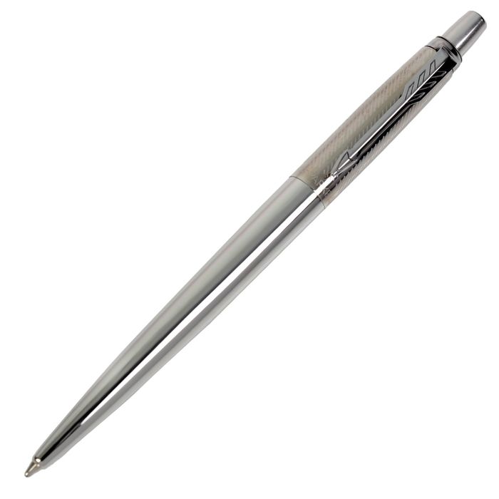 Ручка шариковая Parker Jotter Premium Stainless Steel Diagonal CT M, корпус серебристый глянцевый, синие чернила (1953197)