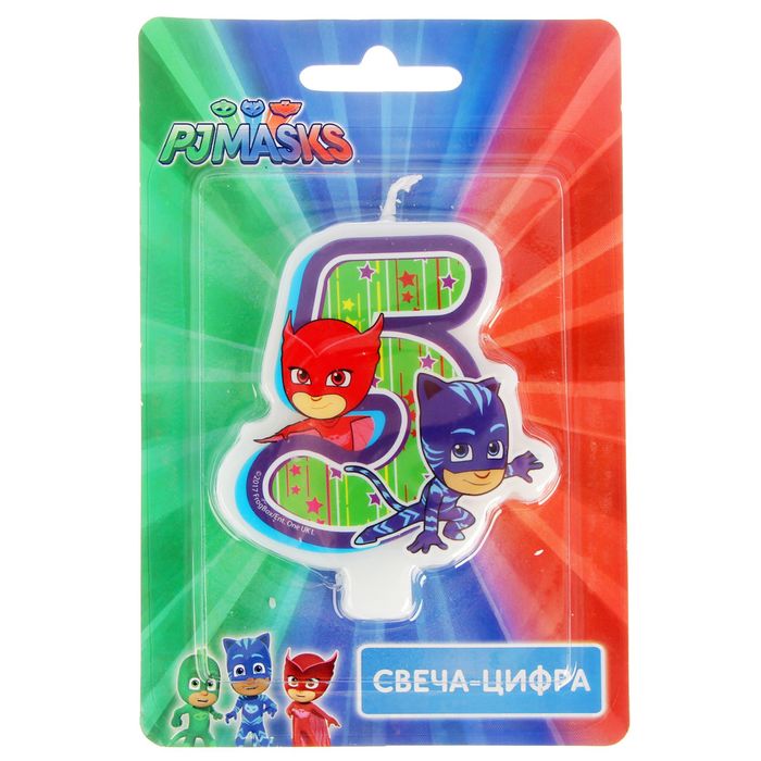 Свеча для торта цифра &quot;PJ Masks &quot;Герои в масках&quot; зелёная &quot;5&quot;