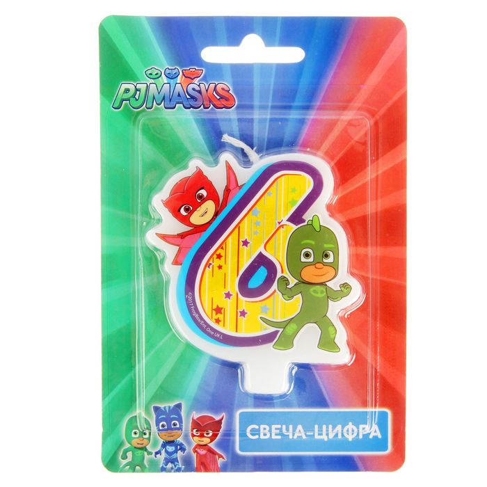 Свеча для торта цифра &quot;PJ Masks &quot;Герои в масках&quot; жёлтая &quot;6&quot;