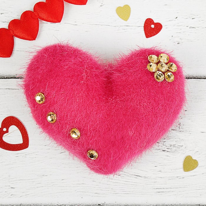 Soft toy magnet "fluffy Heart" with rhinestones, MIX colors
