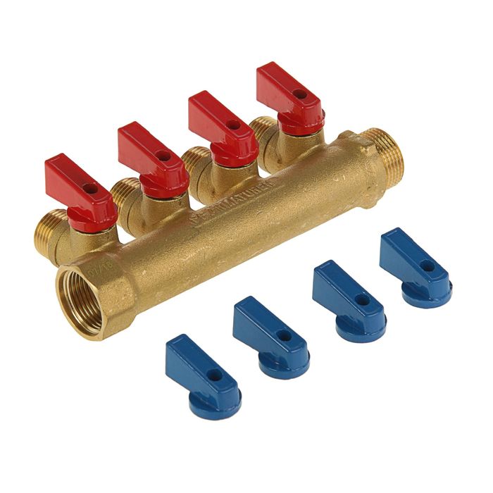 Коллектор ProFactor, с кранами, 3/4\" х 1/2\" 4 выхода, никелированный ...