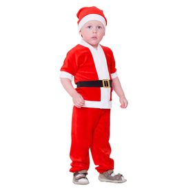 Карнавальный костюм от 1,5-3-х лет "Дед Мороз", велюр, куртка с ремнём, колпак, штаны, рост 104 см, цвета МИКС