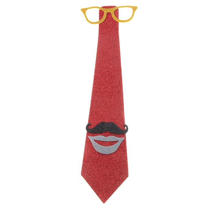 Carnival tie "Glasses, mustache, lips", the color red