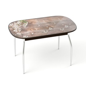 Обеденный стол «Голд», раздвижной, стекло, вставка бабочка, подстолье венге, ветка вишни