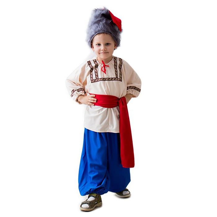 Карнавальный костюм "Казак", шапка, рубаха, пояс, шаровары, 5-7 лет, рост 122-134 см - фото 797859384