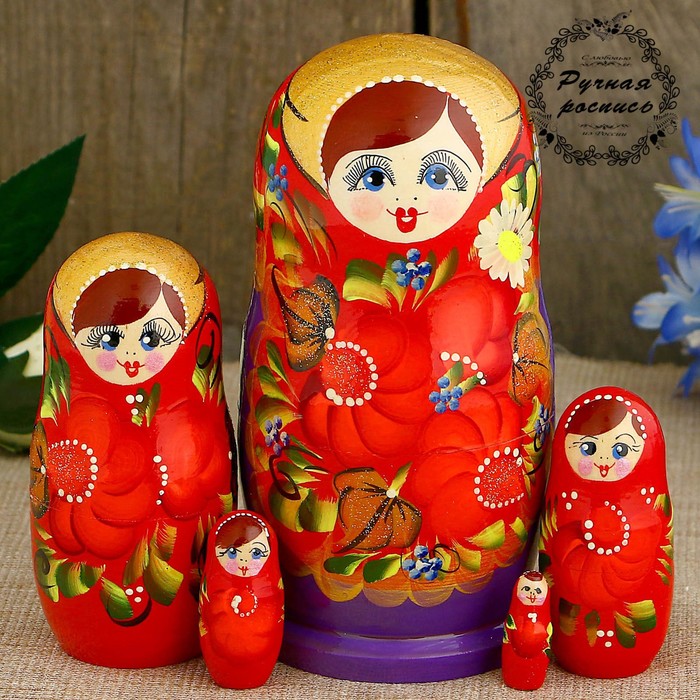 Матрешка «Анна», красный платок, 5 кукольная, 15 см - фото 8314133