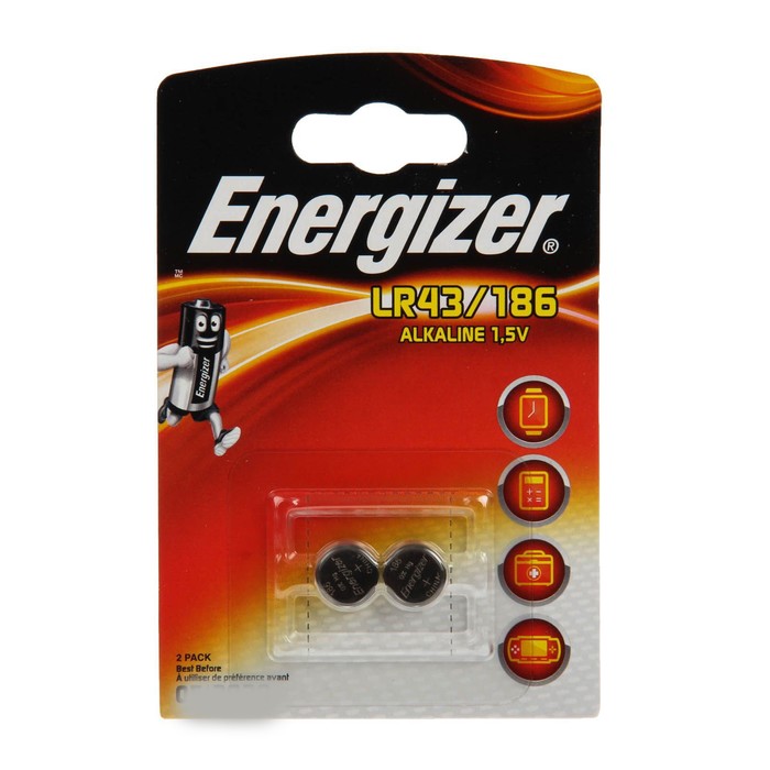 Батарейка алкалиновая Energizer, LR43/186-2BL, блистер, 2 шт.