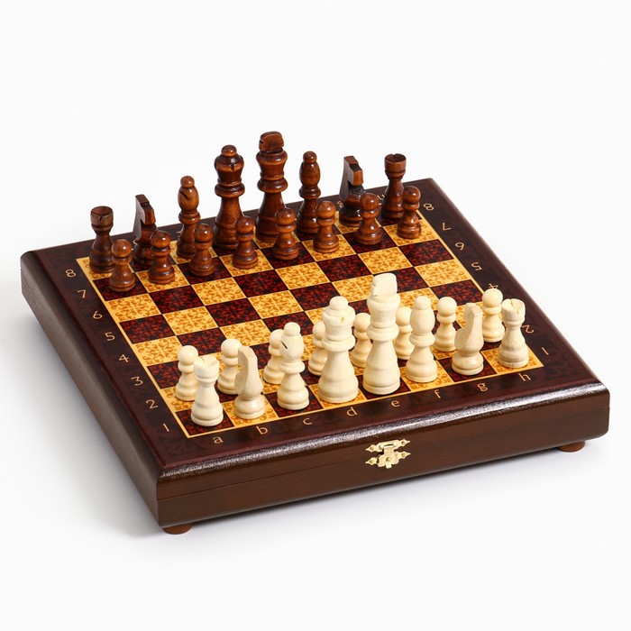 Шахматы "Тёмно-красная классика" (доска дерево 30 х 30 см, фигуры дерево, король h=8 см) - фото 694061