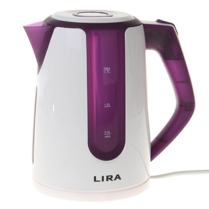 Чайник электрический LIRA LR 0103 purp, 2200 Вт, 1.7 л, белый-фиолетовый