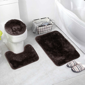 Набор ковриков для ванны и туалета «Пушистик», 3 шт: 32×40, 40×50, 50×80 см, цвет коричневый