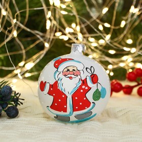 Шар новогодний "Дед Мороз шагающий" d-8 см, микс