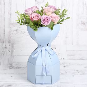 Коробка-переноска для цветов, голубая, 20х20х19 см