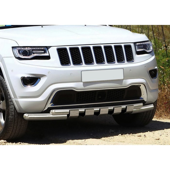 Защита переднего бампера Jeep Grand Cherokee, d76+d57 с профильной защитой картера