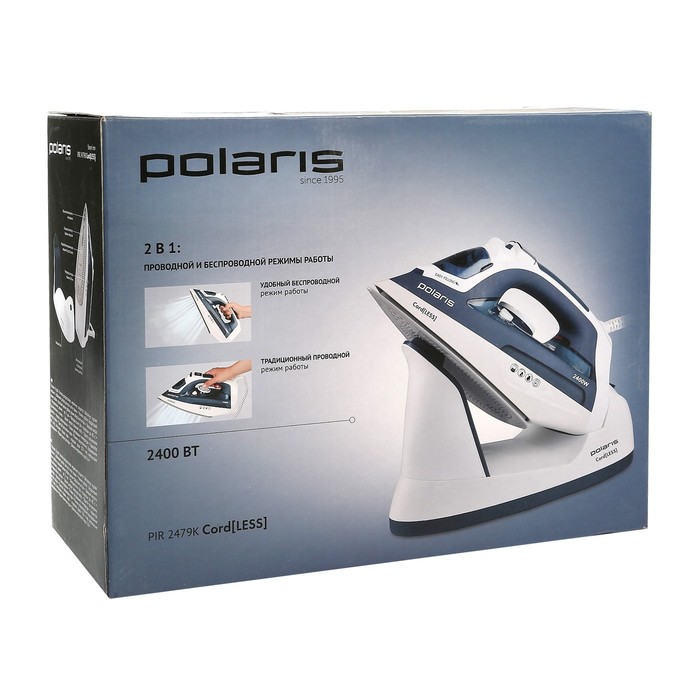 Утюг Polaris PIR 2479K CordLESS, 2400 Вт, беспроводной, сине-белый 2830569 - фото 41626