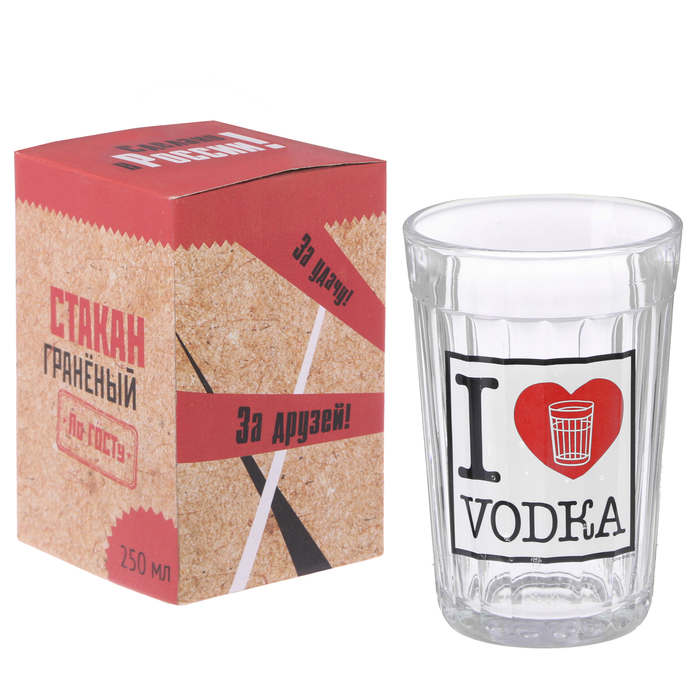 Стакан граненый &quot;VODKA&quot; стекло, в упаковке