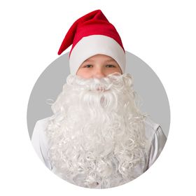 Колпак новогодний с бородой, обхват головы 58 см, плюш, цвет красный
