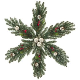 Рождественская снежинка "Мечта" с шишками и ягодами заснеженная 90 см., 147 веток