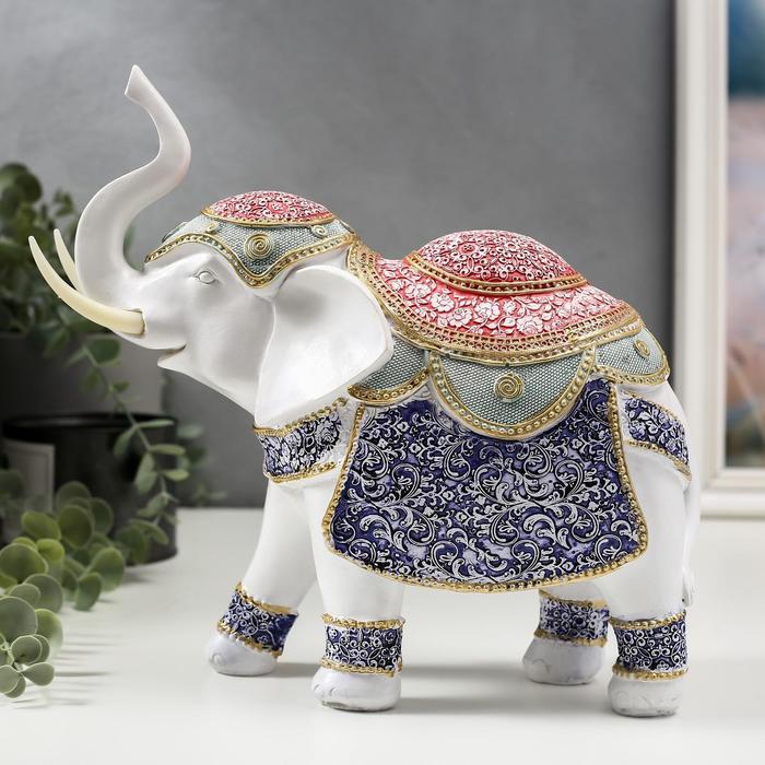 Сувенир полистоун "Индийский слон в цветной попоне с узорами" 25х27,5х10,5 см - фото 905837