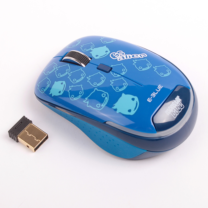 Мышь E-Blue Monster Babe Беспроводная, синяя, Blue Wave сенсор, 800/1480 DPI, 6кн, USB