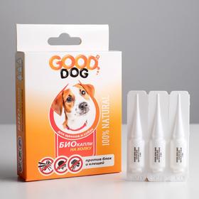 БИО капли GOOD DOG для щенков и собак от блох и клещей, 3 х 2мл