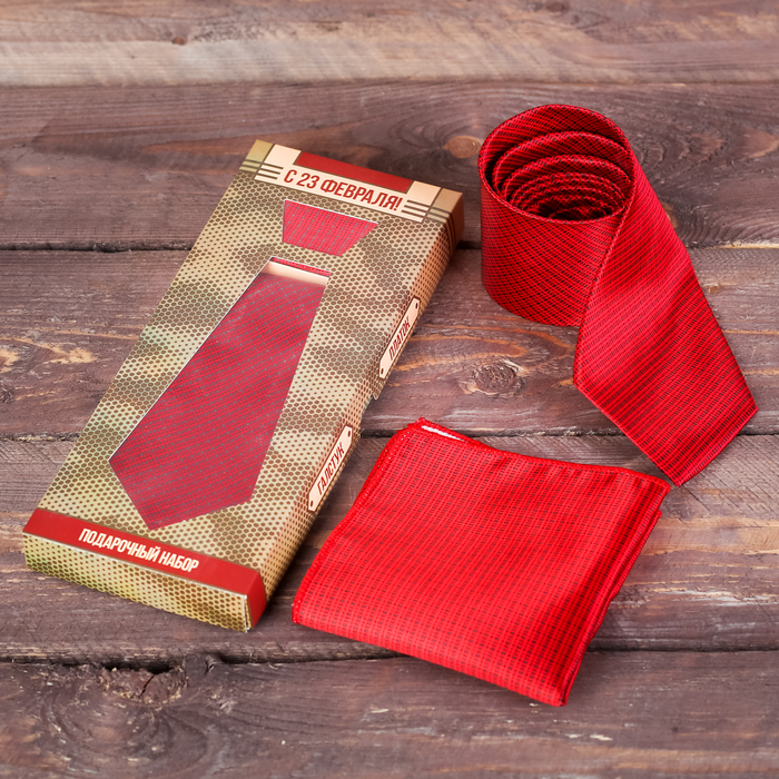 Подарочный набор: галстук и платок "С 23 Февраля" - фото 797872617