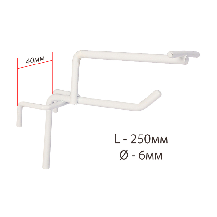 Крючок на сетку одинарный с ценникодержателем, L=25, d=6мм, цвет белый