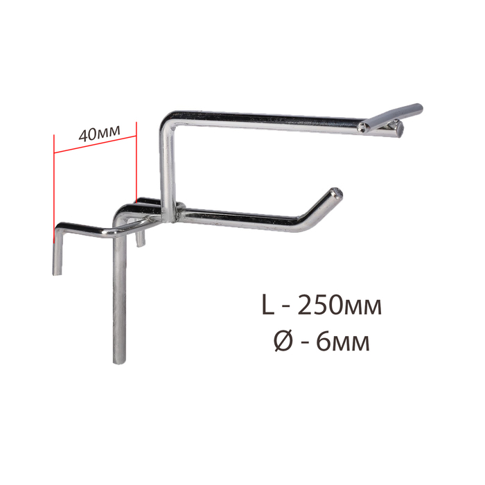 Крючок на сетку одинарный с ценникодержателем, L=25, d=6мм, цвет хром