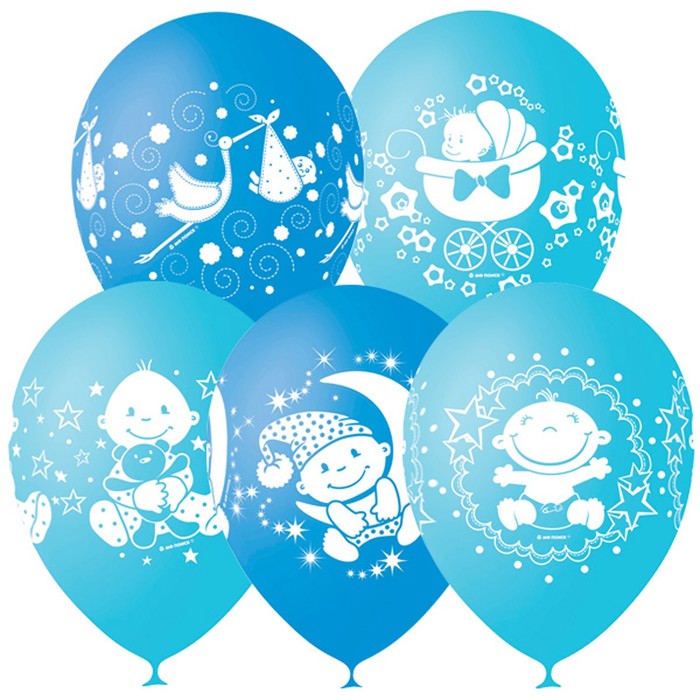 Шар латексный 12" «С днём рождения! Малыш», пастель, 4-сторонний, набор 25 шт., цвет голубой