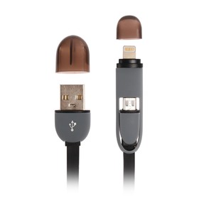 Кабель Ritmix RCC-200, micro USB/Lightning - USB, 2 в 1, плоский, 1 А, 1 м, черный