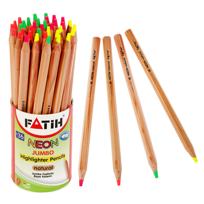 Карандаш цветной Neon Fatih Jumbo Neon, 4 вида: оранжевый, жёлтый, зелёный, розовый, в стакане