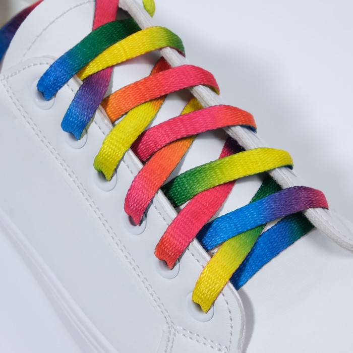 Шнурки для обуви, пара, плоские, 8 мм, 110 см, цвет «радужный» - фото 797876803