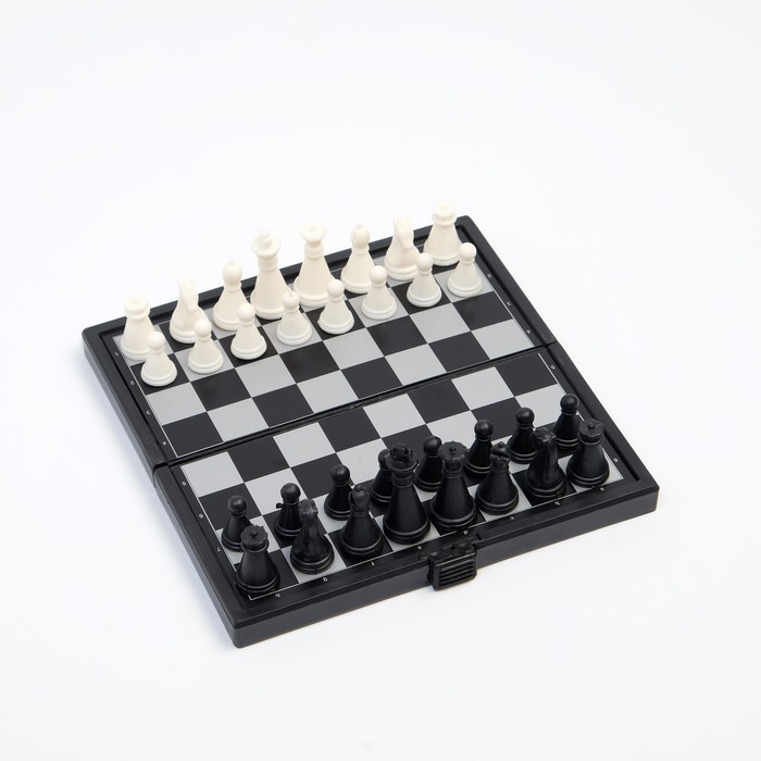 Игра настольная "Шахматы", магнитная доска, 13 х 13 см, чёрно-белые - фото 498447