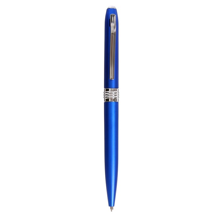 Ручка шариковая поворотная Лого корпус Металлик синий с серебристой вставкой, стержень синий