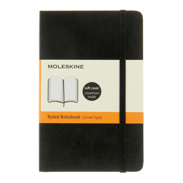 Блокнот 90х140 мм, 96 листов Moleskine Classic Soft, мягкая обложка, тонированный блок в линейку, чёрный