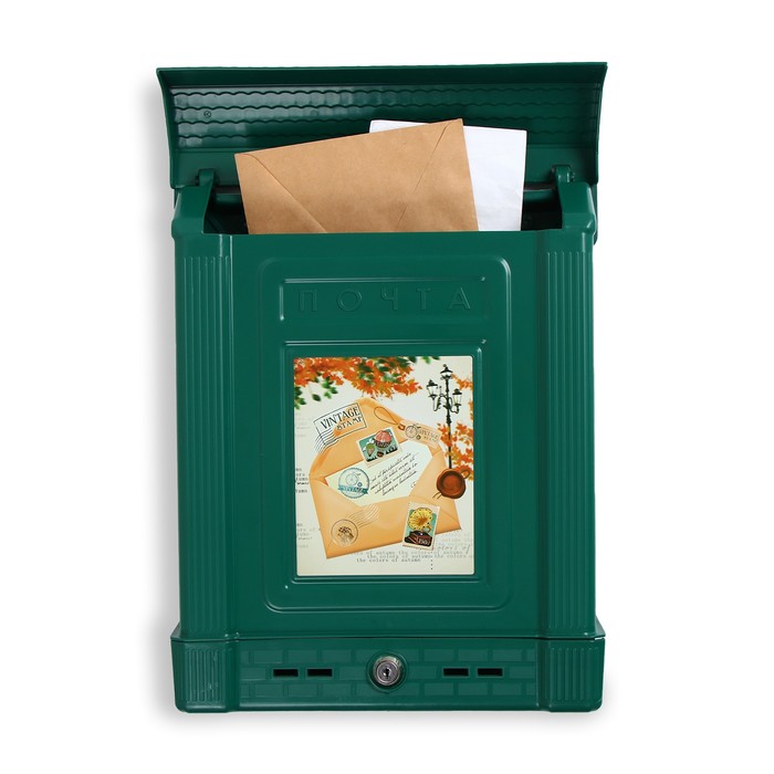 Ящик почтовый, пластиковый, «Декор», с замком, зелёный - фото 4356478