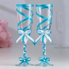 Set of wedding glasses with ribbon, turquoise