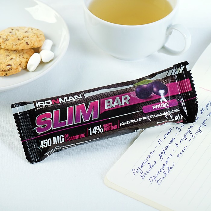 Батончик Slim Bar с L-карнитином, чернослив, тёмная глазурь, спортивное питание, 50 г - фото 4756