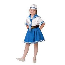 Карнавальный костюм «Морячка», матроска, юбка, пилотка, ремень, р. 32, рост 122 см