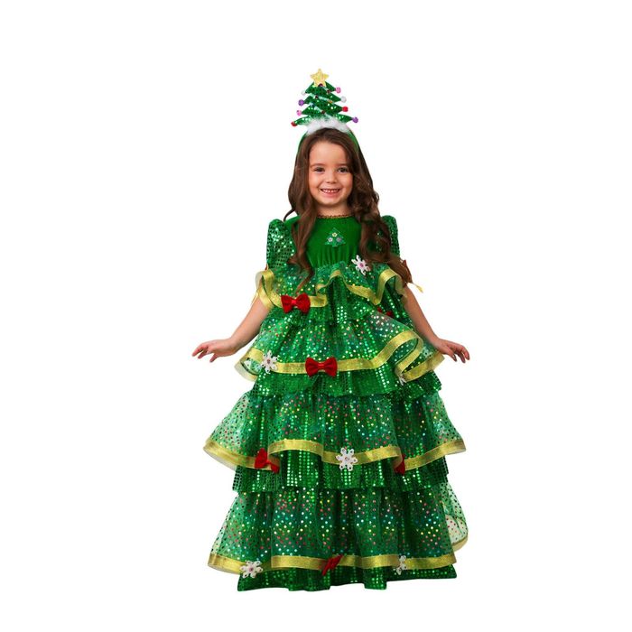 Карнавальный костюм «Ёлочка-Царица», платье, ободок, размер 30, рост 116 см - фото 906744