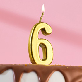 Свеча в торт на шпажке, цифра 6, золотой, 4.5х2.5 см