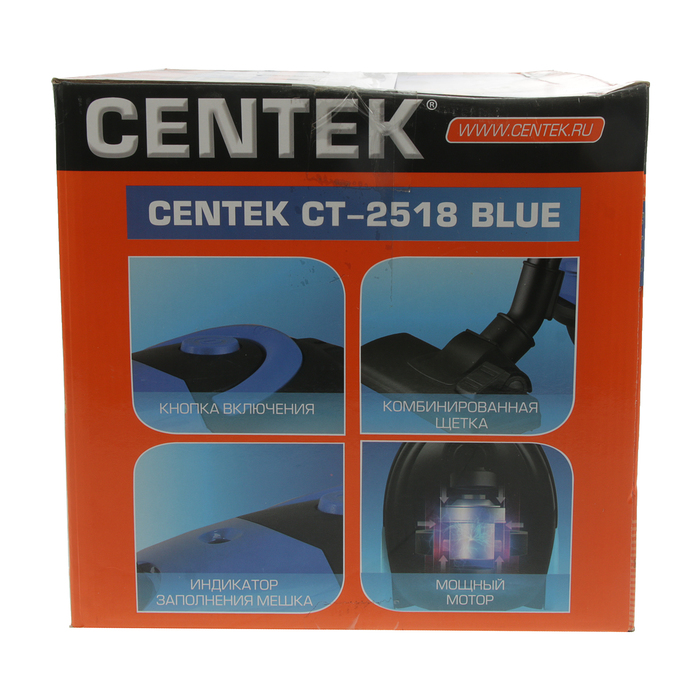 Пылесос Centek CT-2518, 1800 Вт, мощность всасывания 350 Вт, 1.5 л, черно-синий - фото 37936