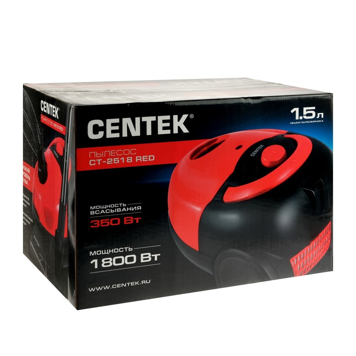Пылесос Centek CT-2518, 1800/350 Вт, мешок 1.5 л, красно-черный - фото 46401